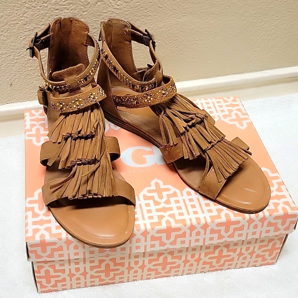 Suede Fringed Cutout Sandals